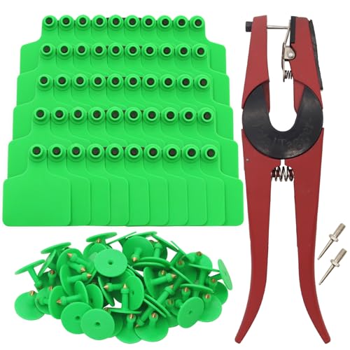 Blank Cattle Ear Tags with Pliers, Green, 100 Pieces | TPU Material, Large Livestock Identification Tags, For Cattle Cow Horse Pig Goat Sheep, Livestock Ear Tags - color: Green
