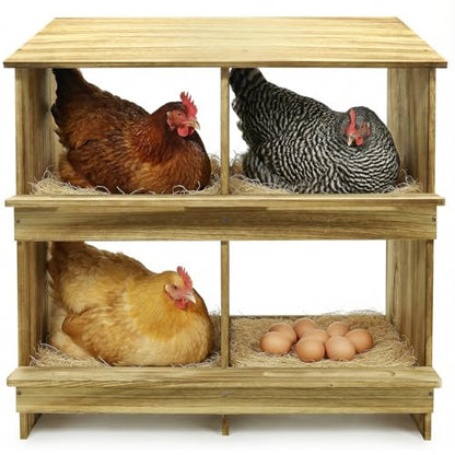 Wooden 4 Holes Chicken Nesting Boxes for Laying Eggs, Gold Standard Two-Tier Nest Box for Chickens, Farmhouse Series Laying Boxes for Hens, Ducks and Birds - color: Wooden 4-Hole