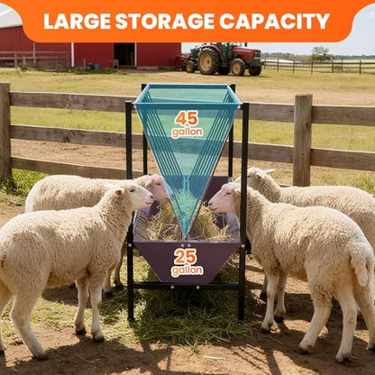 Pasture Hay Feeder 70 Gallon, Heavy-Duty Hay Grain Livestock Feeder, Carbon Steel Metal Goat Hay Feeder for Sheep, Calf, Cow and Horse, Quick to Assemble - color: Black