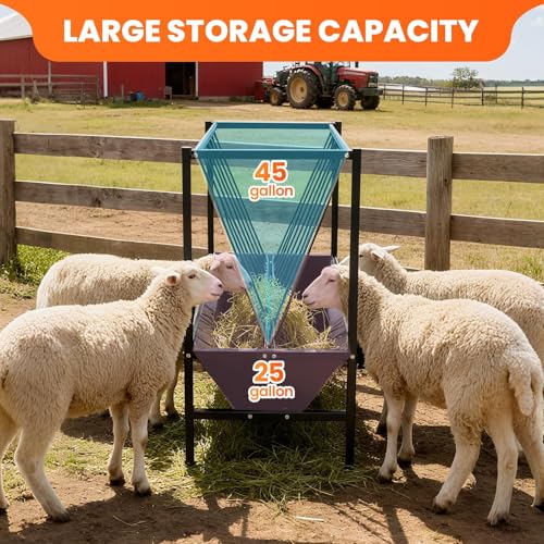 Pasture Hay Feeder 70 Gallon, Heavy-Duty Hay Grain Livestock Feeder, Carbon Steel Metal Goat Hay Feeder for Sheep, Calf, Cow and Horse, Quick to Assemble - color: Black