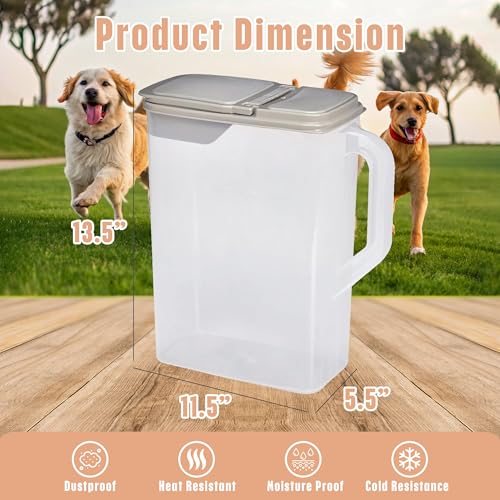 Buddeez Pet Food Storage Container - 8 Quart Capacity Dog / Cat Food & Bird Seed Container with Durable EZ Grip Handle, Flip Gray Lid (includes 1 Cup Clear Scoop) - size: 8 Pounds