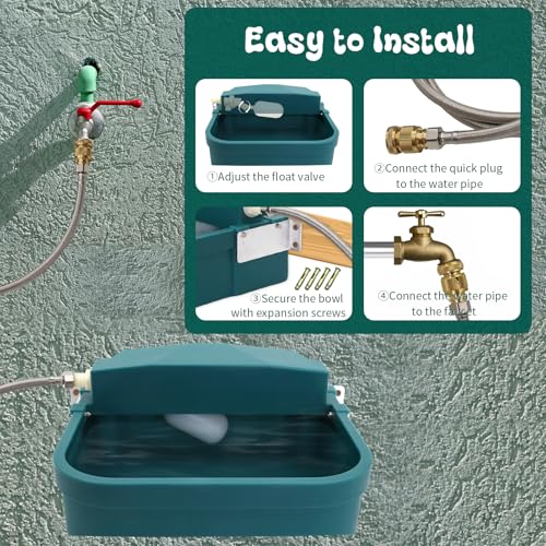 8L Automatic Animal Drinking Water Bowl with Float Valve & Drain Hole, Plastic Self Filling Livestock Water Trough,Large Outdoor Dog Water Dispenser for Chicken,Goat,Horse,Pig,Cow (Bowl&Pipe)