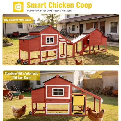 Aivituvin Mobile Chicken Coop with Wheels for 2-4 Chickens, Backyard Expandable Chicken House Duck Cage with Run, 2 Nesting Boxes, Easy Clean Pull-Out Tray, Leak-Resistant Asphalt Roof, 72.3"(Red) - color: Red, size: 72.3"L x 26.0"W x 39.4"H