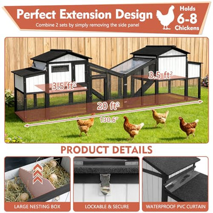 Ketive 65.3" L Chicken Coop Expandable Chicken House for Outdoor Indoor with Nesting Box, Leakproof Tray and UV-Resistant Panel for 1-2 Chickens, Backyard Poultry Pet Hutch, Combinable, Black - size: 65.3"L x 26.0"W x 39.2"H