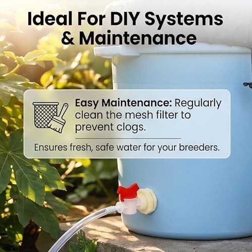 2 Pack Rabbit Watering System Bucket Connector Kit for 5/16" ID Hose, Includes Bulkhead Fitting, Barb Ball Valve & Mesh Filter Washer, Automatic Poultry Waterer Rain Barrel Spigot Kit, White