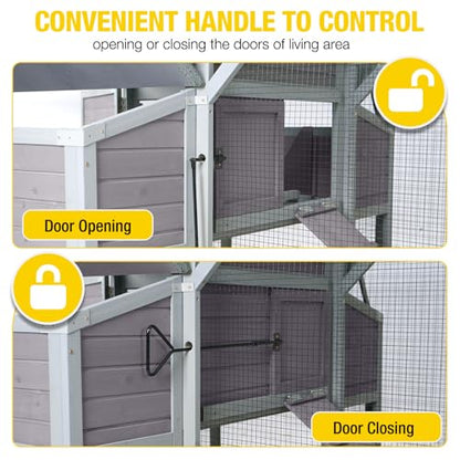 Aivituvin Extra Large Chicken Coop for 6-10 Chickens, Reinforced Outdoor Wooden Hen House with Run, 6 Nesting Boxes, Easy Clean Pull-Out Tray, Waterproof Asphalt Roof - Grey, 118" L x 26" W x 50" H - size: 118.0"L x 26.0"W x 49.5"H