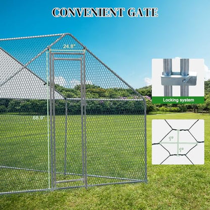 Outvita Chicken Coop, 10×10 FT Large Metal Chicken House, Poultry Habitat Cage with Waterproof Cover, Walk-in Chicken Run Pen for Small Animals, Yard, Farm, Patio - color: Silver, size: 120.0"L x 120.0"W x 78.0"H