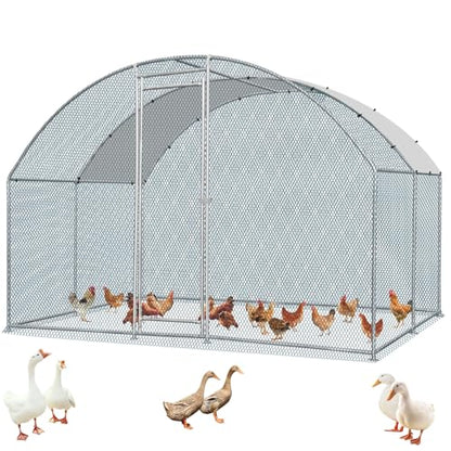 Outvita Large Metal Chicken Coop, 10×10FT Walk-in Poultry Cage with Waterproof & Anti-UV Round Arch Cover, Duck Rabbit Hen Cage Galvanized Mesh for Outdoor Yard Backyard and Farm - size: 120.0"L x 120.0"W x 78.0"H