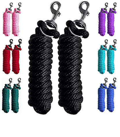 Majestic Ally Pack of 2 Solid Poly Lead Rope for Horses & Livestock – 10 Foot Long and 5/8 inch Thick - Replaceable Heavy-Duty Bolt Snap – Handmade – Soft, Broken in Feel (Black) - color: Black