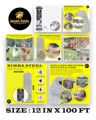 Chicken Wire 12 in x 100 FT x 2” Mesh x 20GA | Poultry Wire Netting | Hot Dipped Galvanised | Hexagonal Galvanized Mesh for Chicken Coop, Rabbit Cage, Fence Barrier PM12x100x2 - style: 12 in x 100 FT x 2 in