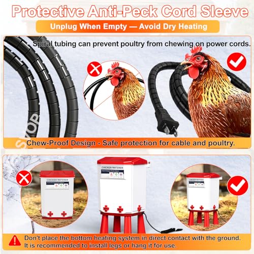 Heated Chicken Waterer, 7L Chicken Water Heater Bucket for Winter with 4 Nipple Drinkers, Anti-Freezing, Winter and Summer Dual-use, Automatic Heated Poultry Drinker for Coop (Red) - size: 1.9 Gallon