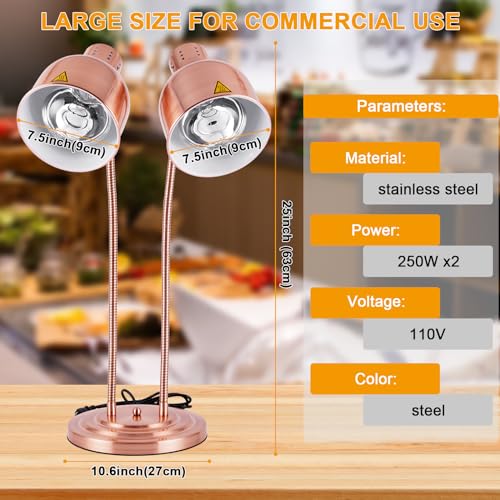 Food Warmer Lamp Heat Lamp with Bulbs for Food Heating Lamp Commercial Food Buffet Warmer Lamp Restaurant Food Service - color: Red Copper