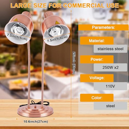 Food Warmer Lamp Heat Lamp with Bulbs for Food Heating Lamp Commercial Food Buffet Warmer Lamp Restaurant Food Service - color: Red Copper