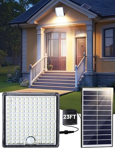Solar Motion Lights Outdoor Waterproof with 5 Lighting Modes,Solar Flood Lights Outdoor Waterproof with 23FT Cable,126 LED Luz Solar Para Exterior with 2000mAh Battery,Shed/Porch/Yard/Patio/Garage - size: 1 Pack-No Remote