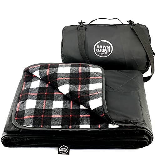 DOWN UNDER OUTDOORS Waterproof 350 GSM Fleece or Sherpa Stadium Blanket | Large Extra Thick, Windproof, Quilted, Machine Washable, Camping Picnic & Outdoor, Beach, Dog, secret pocket, 82 x 55 inches - color: Black & White Check