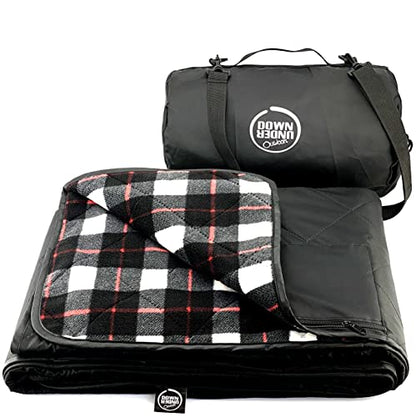 DOWN UNDER OUTDOORS Waterproof 350 GSM Fleece or Sherpa Stadium Blanket | Large Extra Thick, Windproof, Quilted, Machine Washable, Camping Picnic & Outdoor, Beach, Dog, secret pocket, 82 x 55 inches - color: Black & White Check