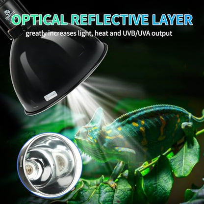 Reptile Light Fixture with Dimming Thermostat, 8.5 Inch Deep Dome Light Fixture with Timer, Reptile Aluminum Dome Fixture for Basking/Heat/UVA/UVB Lamp Bulb - size: 8.5in Deep Dome(Temperature Display)