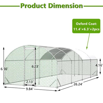 Large Metal Chicken Coop Walk-in Poultry Cage Chicken Run with Waterproof Cover,Outdoor Backyard Farm Chicken Rabbits Duck Run Pen Easy to Assemble and Clean - size: 314.9"L x 118.1"W x 78.7"H