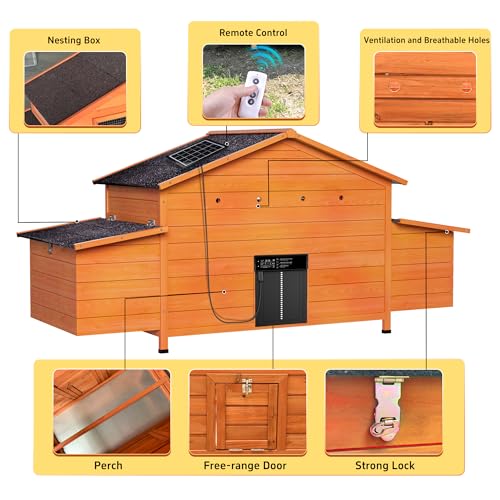 Automatic Chicken Coop with Solar-Powered Door, Weatherproof Design, Ventilated, with 2 Nesting Boxes, Timer & Light Sensor – Durable Outdoor Chicken House with Pull-Out Tray