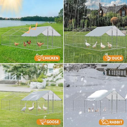 Large Metal Chicken Coop, Walk in Chicken Run for Yard with Waterproof Cover & Secure Lock, Poultry Cage for Aviary and Hen House, Duck Coop and Rabbit Pen 19.6 x 9.8 x 6.5 ft - size: 236.2"L x 117.6"W x 78.0"H
