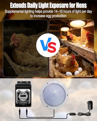 Automatic Chicken Coop LED Light with Timer, Daylight Extender for Hens, IP 65 Waterproof, Warm Light Supplement for Boost Egg Production in Winter