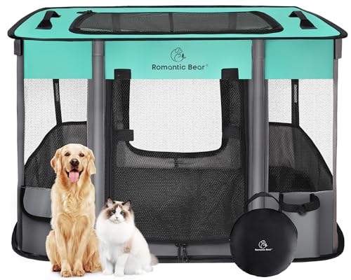 40x32x24 Inches Dog Playpen,Pet Playpen,Foldable Puppy Cat Playpen,Portable Exercise Kennel Tent Crate,Water-Resistant Breathable Shade Cover,Indoor Outdoor Travel Camping Use for Small Animals(L) - color: Green, size: Large(40"x32"x24")