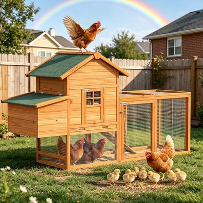 80" Chicken Coop, Outdoor Chicken House for 3-4 Chickens, Wooden Hen House with Run, Nesting Box, Chicken Cage, Ramp, Pull Out Tray, Rabbit Hutch for Small Animals - size: 80.7"L x 26.0"W x 44.5"H