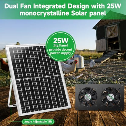 blessny 25W Solar 2 Fan Kit for Outdoor Greenhouse, Solar Powered Vent Exhaust Ventilation Fan for Chicken Coop, Shed Air Circulation, 14.7 Ft Long Cord with IP65 Weatherproof Rate - size: 2 Fan Kit