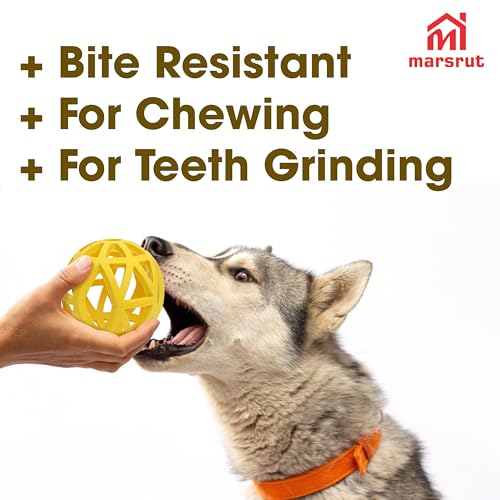 Hollow Dog Ball, Rubber Bite Resistant Pet Toys, 4.92" Interactive Roller Cage with Holes for Chewing Teeth Grinding Aggressive Chewers Treat Inside for Large Medium Breed Indoor Outdoor, Yellow
