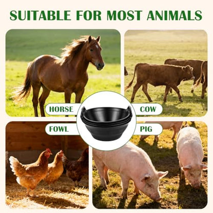 Rubber Feeder Pan, 3.1 Gallon Large Horse Feed Bucket, Heavy Duty Rubber Water Bowl for Livestock, Stackable Chicken Dust Bath Tub for Goats Livestock Animal Feeding Cats Dogs Pigs (6)