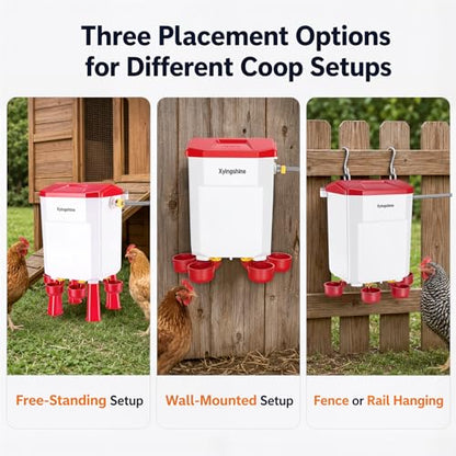 Automatic Chicken Waterer, 2 Gallon Float Poultry Drinker for Continuous Fresh Water, Standalone or Hanging Coop Drinker with 60" Hose & Cleaning Kit for Chickens, Ducks, Quail & Turkeys