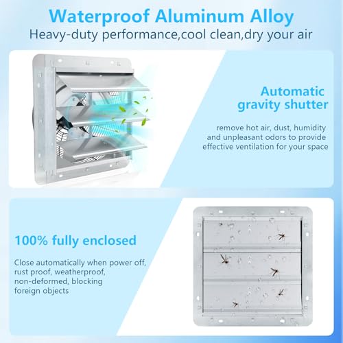 12 inch Shutter Exhaust Fan with Speed & Thermostat Control, 1400 SQ. Ft Coverage Area, 960 CFM, Upgrade Wall Mount Attic Vent Fan for Greenhouse, Garage, Chicken Coops Ventilation Fans - size: 12 inch
