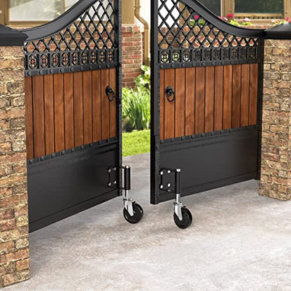 Ronlap Gate Wheels for Wooden Gate, Gate Caster Wheel Spring Loaded for Metal Tube Swing Gate Fence Gate Wheel for Gates Heavy Duty Outdoor Farm Gate Rollers, 220 Lbs, Upgraded 4 Inches, 2 Pack, Black - style: Upgraded 4 Inches Without Brake