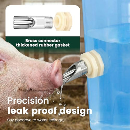 6 Pack Pig Nipple Waterer for Barrel Kit, Stainless Steel Automatic Pig NippleDrinkers Kit with Leak Proof Tank Connector, Piglets Nipple Feeders for Goat Swine Livestock(11 Pieces,White)
