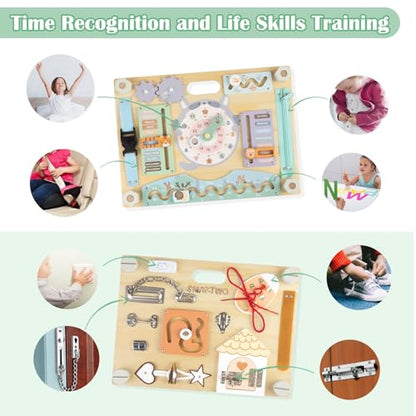 Double-Sided Wooden Busy Board for Toddlers, Sensory Activity Board, Montessori Travel Toy for Kids, Educational Toy for Autism, Ideal Choice for Baby Girls or Boys Birthday - style: Safari