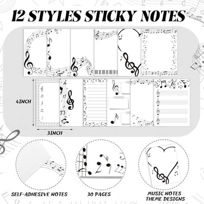 Dispowreath 24 Pcs Music Note Sticky Notes with Pens Themed Party Favors Gifts Cute Notepad Memo Notes Pads Black Ink Ballpoint Pen for Music Lover Christmas Gifts Office School Supplies - style: Music Note
