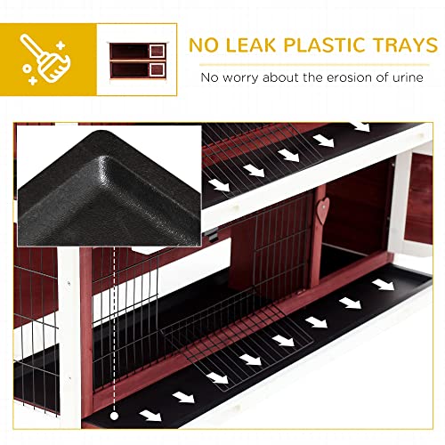 PawHut 54" 2-Story Rabbit Hutch Bunny Cage with Openable Roof, No Leak Tray and Fun Enclosed Run, for Rabbits, Chickens, Ducks, Indoor/Outdoor