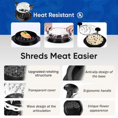 Chicken Shredder, Chicken Shredder Tool Twist, Meat Shredder, Chicken Breast Shredder, Large Heavy Duty Meat Shredder Tool with Tray & Brush, BPA-Free, Dishwasher Safe, Strong Non-Slip Base - color: Black