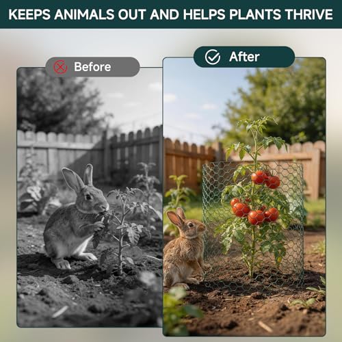 16In x 49.2Ft Plant Protectors from Animals, Wire Plant Cages for Outdoor Plants Chicken Wire Garden Protection from Animals Plant Fence Protectors to Keep Animals Out with Ground Stakes & Nylon Ties