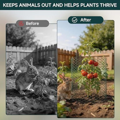 16In x 49.2Ft Plant Protectors from Animals, Wire Plant Cages for Outdoor Plants Chicken Wire Garden Protection from Animals Plant Fence Protectors to Keep Animals Out with Ground Stakes & Nylon Ties