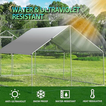 Large Metal Chicken Coop Round Top Upgrade Tri-Supporting Wire Mesh Chicken Run,Chicken Pen with Water-Resident and Anti-UV Cover,Duck Rabbit House Outdoor (Spire Roof 10’ W x 13’ L x 6.5’ H) - size: 156.2"L x 108.0"W x 78.0"H