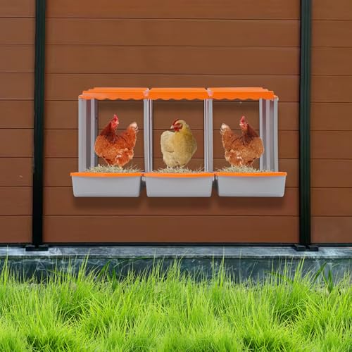 Chicken Nesting Boxes, 3 Compartment Nesting Boxes for Laying Eggs, Roll Away Nesting Box Egg Collection Tray, Wall Mount Poultry Roll Away Chicken Laying Boxes (Orange) - color: 3 Compartment Nesting Boxes (Orange)
