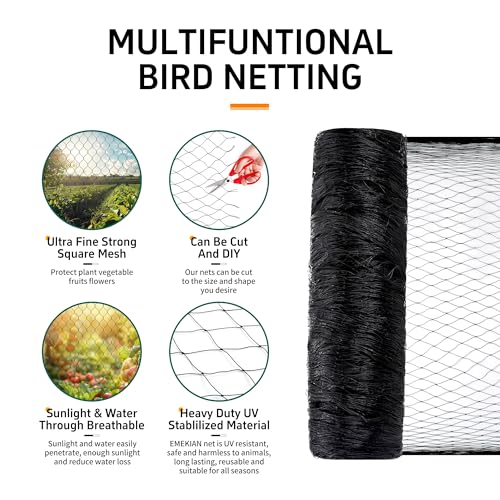 Garden Netting, 50' x 50' Heavy Duty Bird Netting Deer Fence Net, 1.6" Mesh Poultry Netting for Chicken Coop, Run & Garden, Protect Fruit Trees, Vegetables from Birds, Hawk,Deer, Squirrels - color: Black, size: 50' x 50' - 1.6"