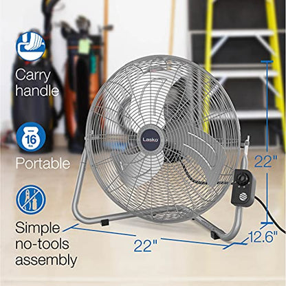 Lasko 20" Silver High Velocity Wall Mount Fan with Pivoting Head - 3 Speeds, Ideal Wall Mount Fan or Floor Fan for Home, Garage, Attic, 2265QM - color: Silver 2265qm