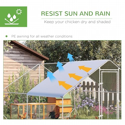PawHut Large Chicken Coop Metal Chicken Run with Waterproof and Anti-UV Cover, Spire Shaped Walk in Fence Cage Hen House for Outdoor and Yard Farm Use, 1" Tube Diameter, 9.8' x 13.1' x 6.6' - size: 157.5"L x 118.1"W x 78.7"H