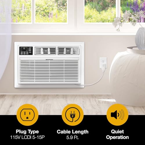Whirlpool 12,000 BTU Through the Wall Air Conditioner, 115V, Cools up to 550 Sq. Ft for Living Room, Bedroom, Kitchen, Apartment, with Dehumidifier, Remote Control, Digital Display, 24H Timer, White - size: 12,000 BTU