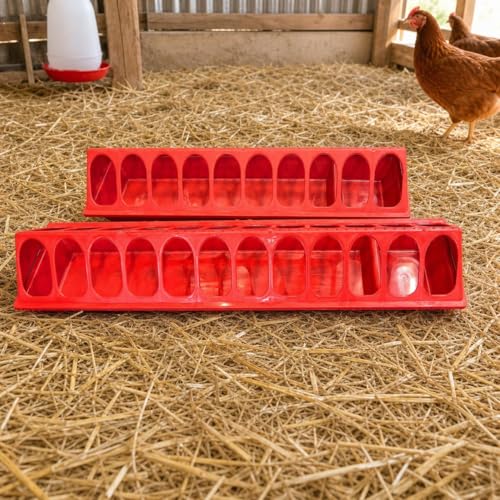 Hanging Chicken Feeder, Galvanized Steel Feeder, Long Trough Design, Chicken Feeders and Waterers, 84.5cm Long (24 Holes) - size: 84.5cm long (24 holes)