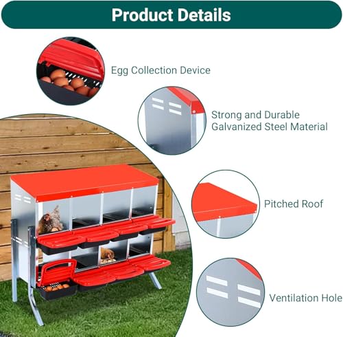 Chicken Nesting Boxes,8 Compartment Nesting Boxes for Laying Eggs with Legs,Wall Mount Poultry Roll Away Chicken Laying Boxes,Easy Egg Collection,Cleanable Pull Out Hen Roosting Boxes