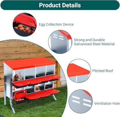 Chicken Nesting Boxes,8 Compartment Nesting Boxes for Laying Eggs with Legs,Wall Mount Poultry Roll Away Chicken Laying Boxes,Easy Egg Collection,Cleanable Pull Out Hen Roosting Boxes