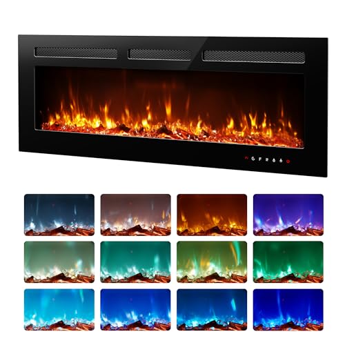 EUHOMY 50 Inch Electric Fireplace Recessed Wall Mounted with Remote Control, Fireplace Heater with Adjustable Flame Color, Linear Fireplace with Timer, Log & Crystal, 750/1500W (2026 Upgrade) - size: Upgrade 50Inch